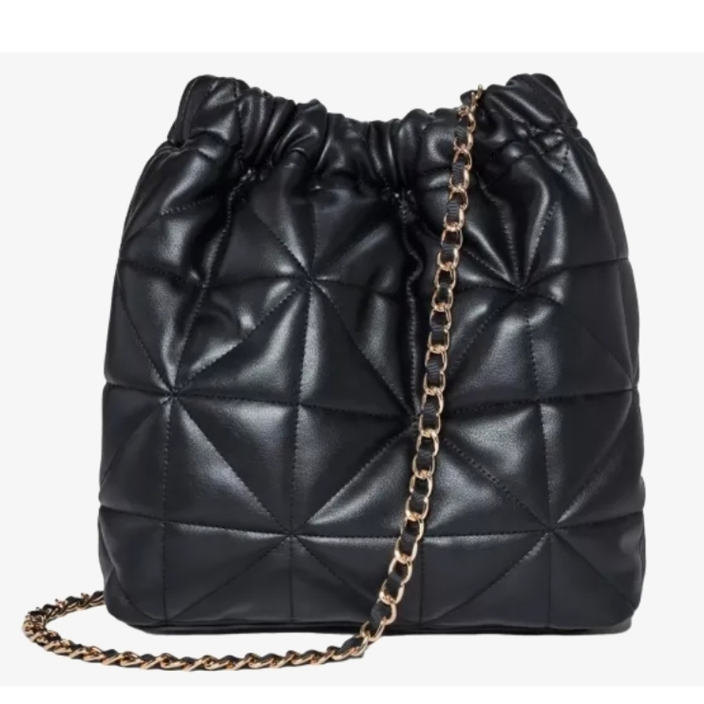 A New Day Black Faux Leather Rouched Chain Crossbody Bag NWT